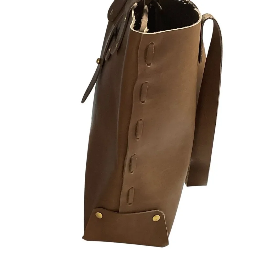 Handcrafted Chocolate Brown Leather Shoulder Tote Bag